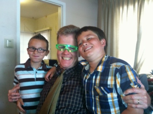 This was Sunday. Hosea wanted to have a friend over. They handed out these lighted goggles at the party.