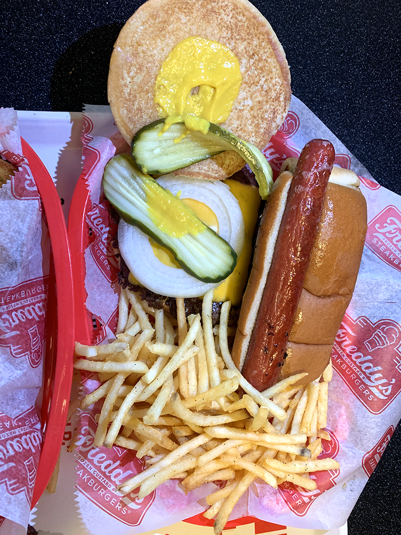 Freddy's Frozen Custard hamburger and hotdog combo