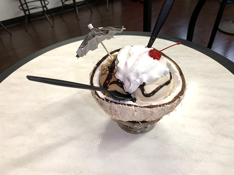 ice cream sundae in half coconut Pops Artisanal Creamery City of San Fernando